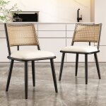 Lot de 2 chaises de salle  manger avec coussin en similicuir et dossier en rotin pe - noir