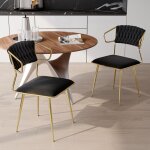 Lot de 2 chaises salle � manger, dossier rond, velours, motif �cailles de poisson tiss�, structure dor�e, ...