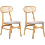 Beliani - lot de 2 chaises de salle à manger dossier en rotin tressé assise en tissu gris clair sans ... Beliani - lot de 2 chaises de salle à manger dossier en rotin tressé assise en tissu gris clair sans ...