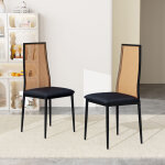 Lot de 2 chaises de salle � manger - dossier en rotin tress� main - assise rembourr�e - pieds m�tal avec ...