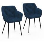 Lot de 2 chaises de salle � manger, fauteuils de table capitonn�s lya velours bleu canard