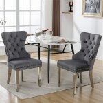 Lot de 2 chaises de salle  manger - avec garniture de tte de clou, pieds en mtal , velours 94. 5x62. ...