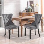 Lot de 2 chaises de salle à manger avec pieds en chêne, tissu en velours gris Lot de 2 chaises de salle à manger avec pieds en chêne, tissu en velours gris