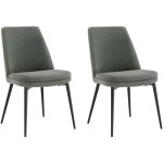 Lot de 2 chaises de salle  manger, pieds en mtal, avec dossier, en chenille gris fonc