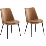 Lot de 2 chaises de salle  manger, en pu, pieds en mtal, avec dossier marron