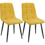 Lewe - lot de 2 chaises de salle  manger rembourres avec dossier haut et design damier en lin - jaune ...