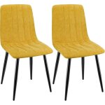 Lewe - lot de 2 chaises de salle à manger rembourrées avec dossier haut et design rayé en lin - jaune ... Lewe - lot de 2 chaises de salle à manger rembourrées avec dossier haut et design rayé en lin - jaune ...