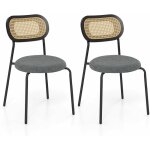 Lot de 2 chaises de salle  manger en rotin, sige ronde rembourre en tissu de lin, design cannage, ...