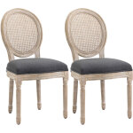 Lot de 2 chaises de salle � manger - chaise de salon m�daillon style louis xvi - bois massif sculpt�, ...