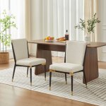 Lot de 2 chaises salle � manger scandinave, tissu beige, pi�tement m�tal noir avec d�tails dor�s, design ...