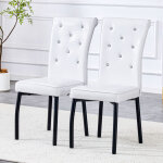 Lot de 2 chaises salle � manger , simili - cuir effet croco, boutons cristal, pieds m�tal - blanc + noir ...
