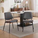Lot de 2 chaises salle � manger style bauhaus, dossier bois cintr� noyer, assise similicuir pu , pieds ...