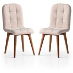 Lot de 2 chaises de salle � manger style scandinave duny velours cr�me et bois fonc�