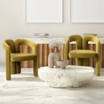 Lot de 2 chaises de salle � manger en velours, fauteuil rembourr�, rembourrage en mousse, vert