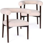 Lot de 2 chaises style scandinave chic bringo bois fonc� et tissu bouclette beige