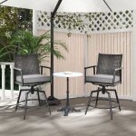 Lot de 2 chaises tabourets de bar en rotin pe de 2 couches rotatif  360 coussin amovible patin antidrapant ...