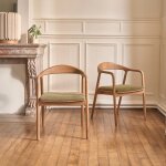 Berah getah - lot de 2 chaises en teck massif assise velours ctel kaki