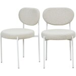 Drawer - lot de 2 chaises en tissu bouclette pieds blancs - cru - kyoto