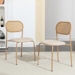 Lot de 2 chaises, tissu chaises de salle a manger, dossier en rotin confortable, convient pour la cuisine, ...