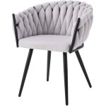 Lot de 2 chaises tressees velours pied en m�tal noir - gris clair