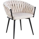 Lot de 2 chaises tressees velours pied en m�tal noir - beige