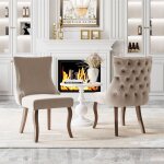 Lot de 2 chaises velours beige - chaise 4 pieds avec piqre de bouton structure en bois massif pour salle ...