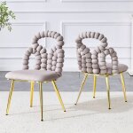 Lot de 2 chaises velours, dossier ajour� � billes, pieds m�tal dor� ? chaise salle � manger, gris clair ...