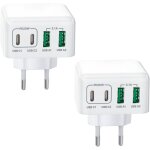 Lot de 2 chargeurs usb - c, 4 ports, chargeur rapide pd 3. 0, adaptateur secteur 40 w, avec adaptateur ...