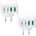 Lot de 2 chargeurs usb - c, 4 ports, chargeur rapide pd 3. 0, adaptateur secteur 40 w, avec adaptateur ...