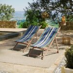 Lot de 2 chiliennes pliantes r�glables - 100% acrylique - bois h�tre - bleu / blanc - paros