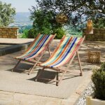 Lot de 2 chiliennes pliantes rglables - 100% acrylique - bois htre - jaune / orange - garlin ananas ...