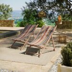 Lot de 2 chiliennes pliantes r�glables - 100% acrylique - bois h�tre - rouge / marron - jersey