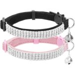 Lot de 2 colliers pour chat avec clochettes et strass - collier r�glable en velours doux pour chats et ...