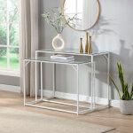 Lot de 2 consoles 95 et 100 cm en verre et m�tal blanc - mitik