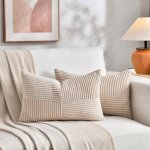 Lot de 2 coussin 30x50 beige, housses de coussin en velours c�tel�, douillet taie d'oreiller housse coussin ...
