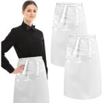 Lot de 2 demi - tabliers de cuisine blancs 70 x 67 cm, poche, usage serveur, p�tisserie, boulangerie, ...