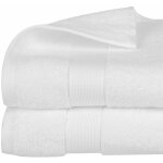 Lot de 2 draps de bain en coton blanc tissu ponge 70 x 130 cm atmosphera