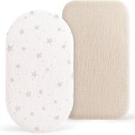 Lot de 2 draps housses pour enfants, mousseline drap housses pour poussette drap housse pour lit de voyage ...