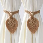 Lot de 2 embrasses de rideaux boh�mes pliss�es, en coton, en plumes, pour d�coration de rideaux