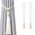 Lot de 2 embrasses de rideaux longues à pompons faites à la main en corde tressée avec n?uds de style ... Lot de 2 embrasses de rideaux longues à pompons faites à la main en corde tressée avec n?uds de style ...