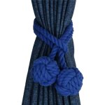 Lot de 2 embrasses de rideaux tressées à la main avec pompon en corde de coton à double boule - bleu Lot de 2 embrasses de rideaux tressées à la main avec pompon en corde de coton à double boule - bleu