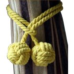 Lot de 2 embrasses de rideaux tressées à la main avec pompon en corde de coton à double boule - jaune ... Lot de 2 embrasses de rideaux tressées à la main avec pompon en corde de coton à double boule - jaune ...