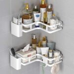 Lot de 2 etagere salle de bain accessoire, etagere douche sans percage, 5 pcs etagere salle de bain sans ...