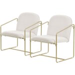 Lot de 2 fauteuils beiges ml - design fauteuil relax avec revtement doux et structure en acier dor, ...