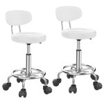Lot de 2 fauteuils de bureau ergonomiques ? haut r�glable, cuir pu blanc & pieds chrom�s 200kg de charge, ...