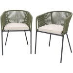 Lot de 2 fauteuils de jardin en corde et acier galvanis� kaki / beige