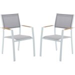 Vente - unique - lot de 2 fauteuils de jardin empilables en aluminimum et textilène - gris clair et blanc ... Vente - unique - lot de 2 fauteuils de jardin empilables en aluminimum et textilène - gris clair et blanc ...