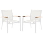 Vente - unique - lot de 2 fauteuils de jardin empilables en aluminium et textilne - blanc et accoudoirs ...