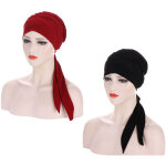 Lot de 2 foulards chimio tendance pour femmes, doux, respirants, unis, avec long n?ud et couleur unie, ...