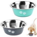 Lot 2 gamelles inox + fond silicone, personnalis�es pour chiens petite / moyenne taille